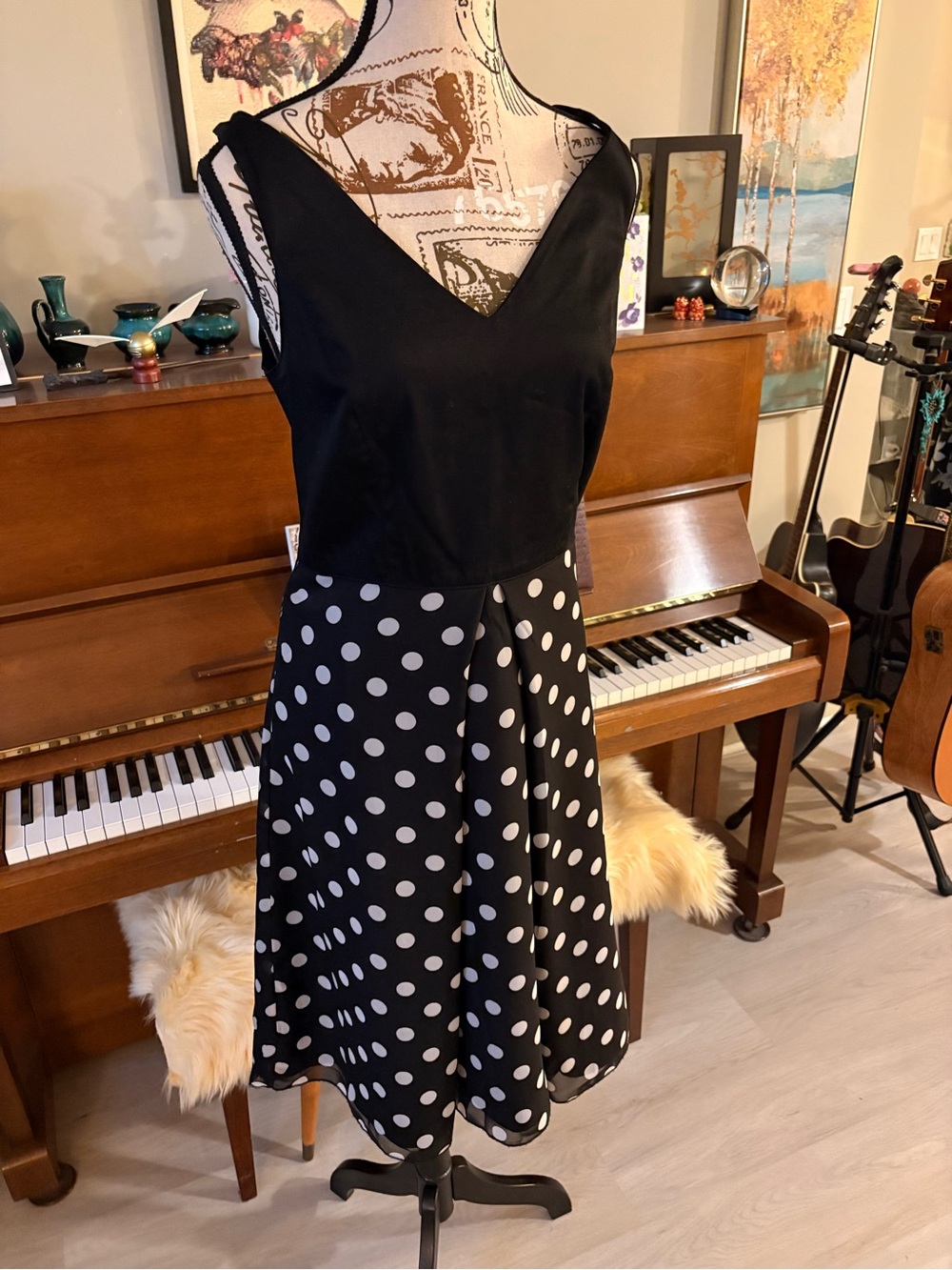 RockSteady Black Polka Dot V-Neck Knee Length Dress